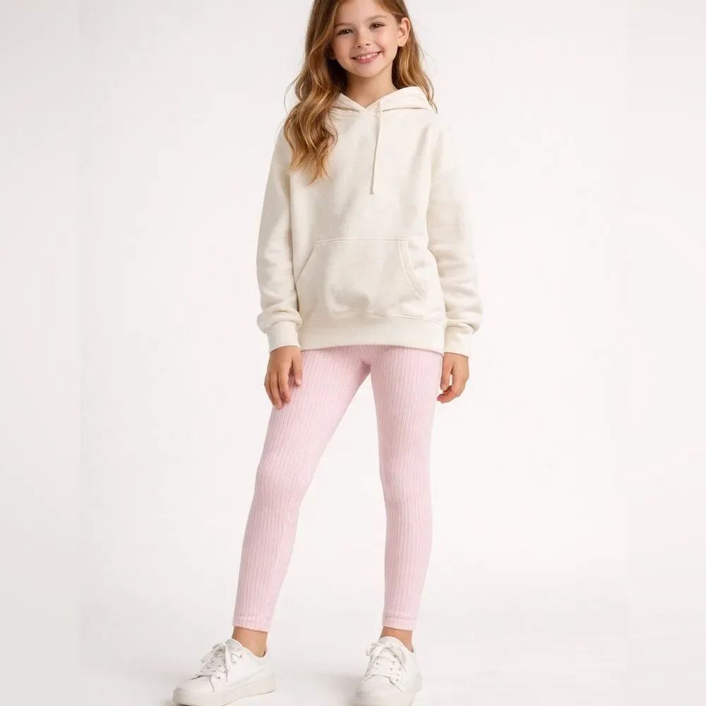 Girls Pink Ribbed Tights Leggings Size 10/12 Cozy Stretch Cotton NWT